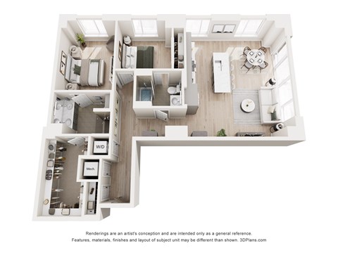 Floor plan for 2 beds, 2 baths, 1238 sqft